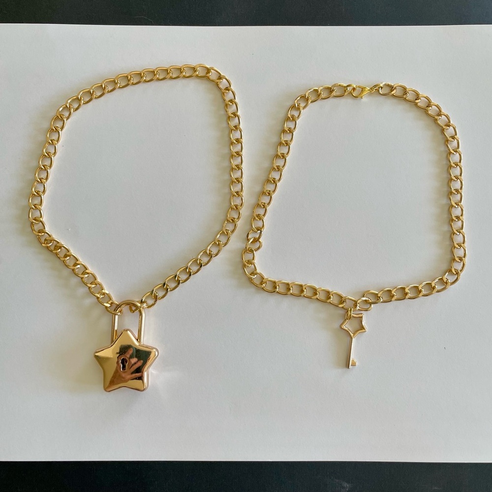 Star Lock & Key Choker Necklace Set